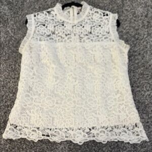 Nanette Lepore White Lace Sleeveless Blouse
